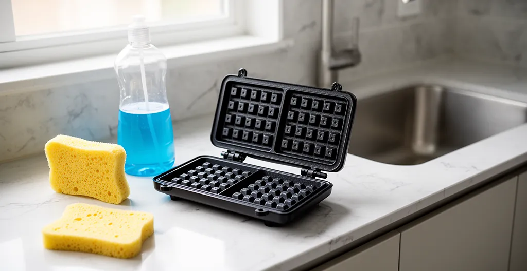 Plaques amovibles de gaufrier posées près d'un évier avec éponge